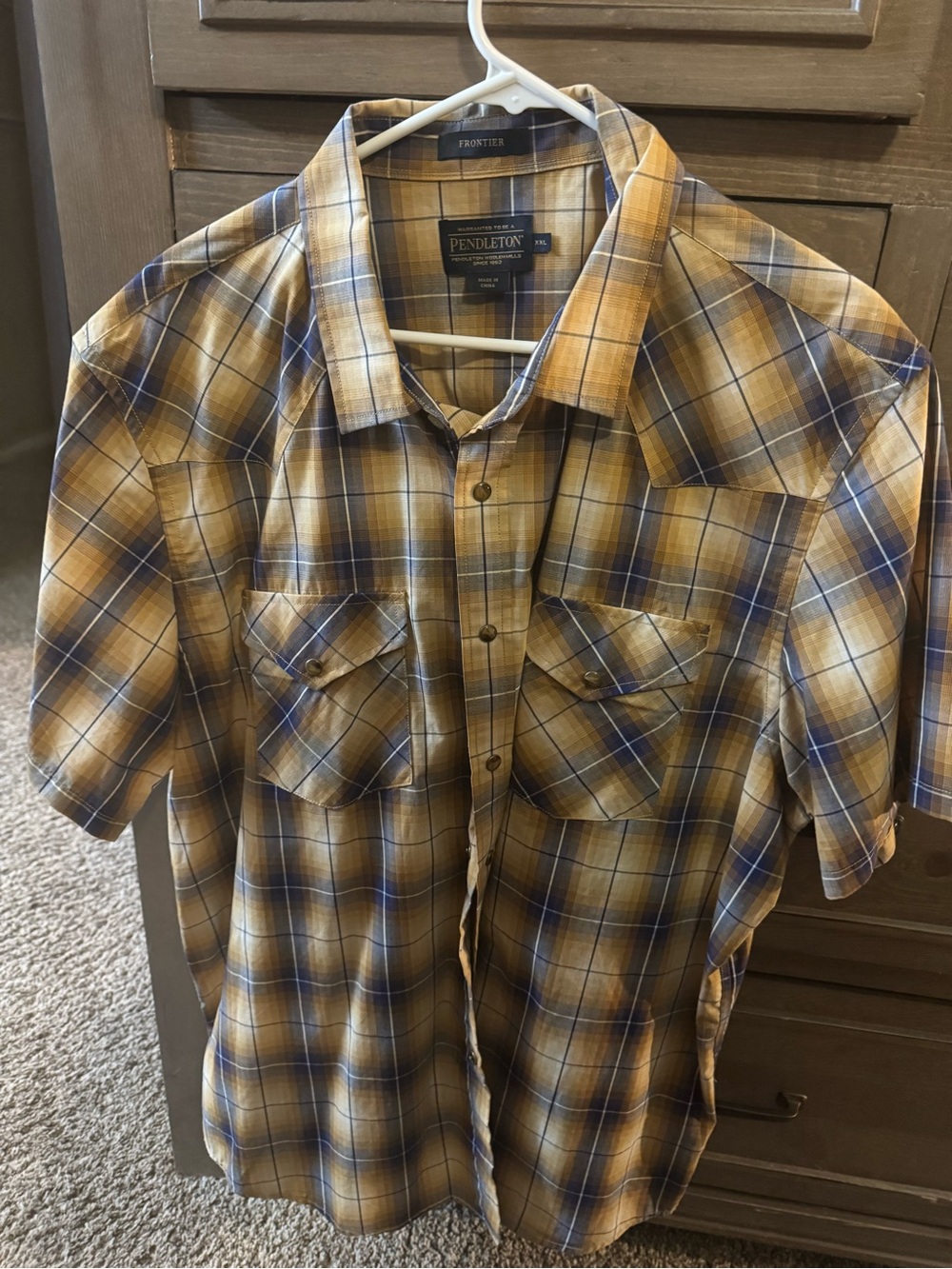 Pendleton Men’s Short-Sleeve Plaid Shirt - Gold/Blue XXL